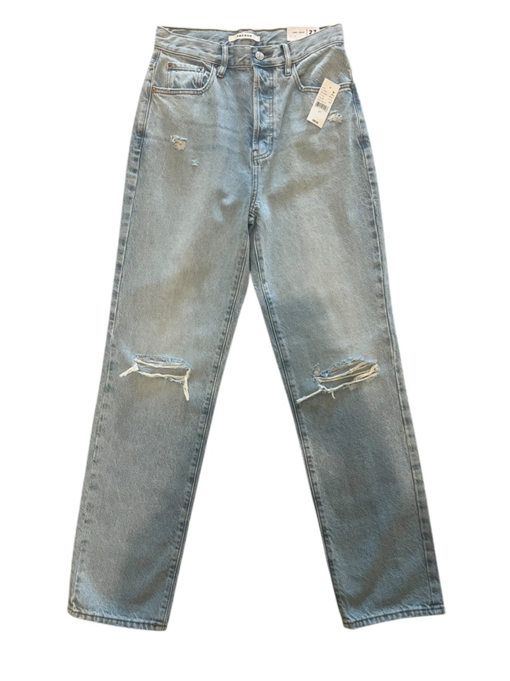 PacSun High Rise Distressed Light Blue Straight Leg Dad Jeans- Size 27